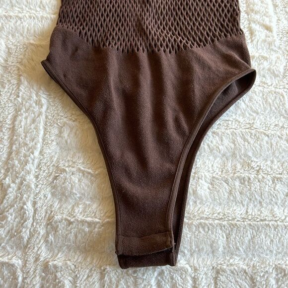NWT Zara Seamless Mesh Chocolate‎ Brown Fall Contour stretch Bodysuit XS/S - Picture 4 of 7
